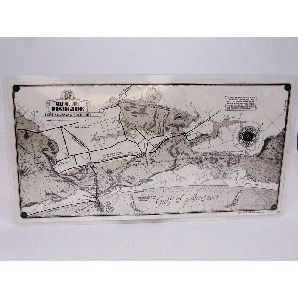 Vintage GULF OIL CORP FISHGIDE 10" x 5" laminated PORT ARANSAS & ROCKPORT c.1950